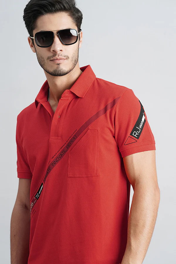 Red Half Sleeve Pique Polo Tee - Image 6