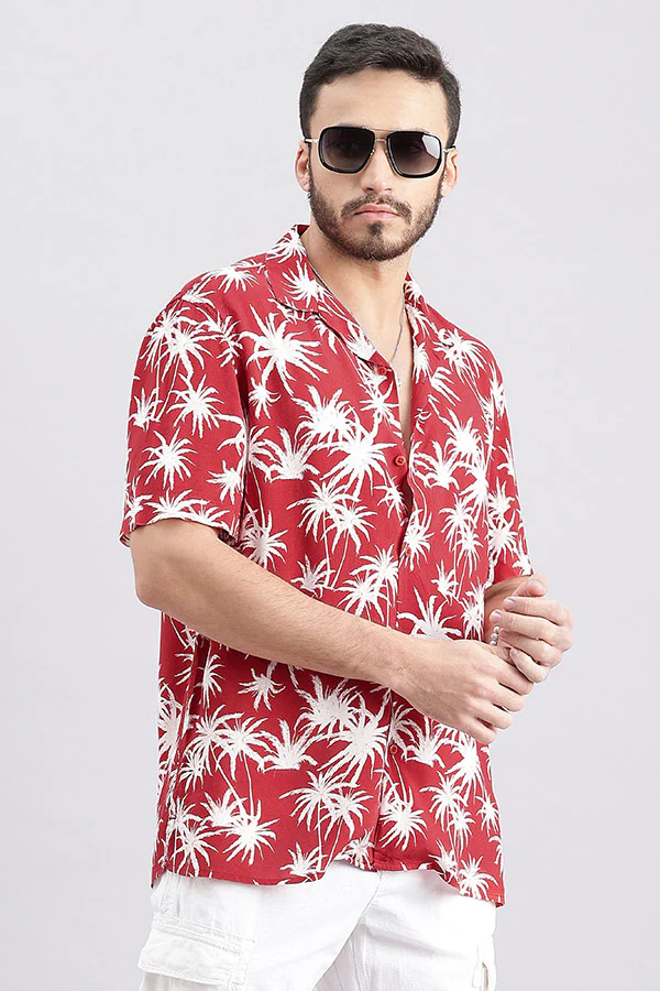 Red Half Sleeve Printed Shirt - Image 3