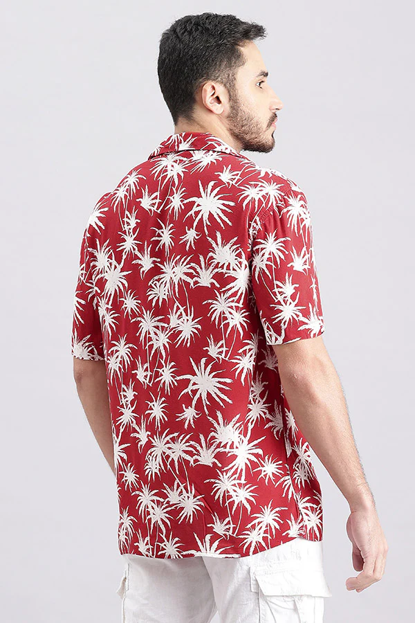 Red Half Sleeve Printed Shirt - Image 4