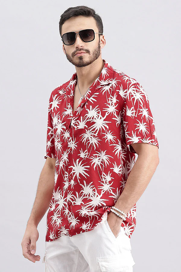 Red Half Sleeve Printed Shirt - Image 5