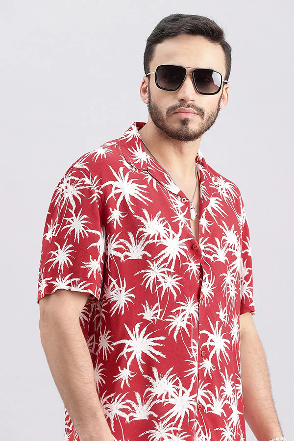 Red Half Sleeve Printed Shirt - Image 6