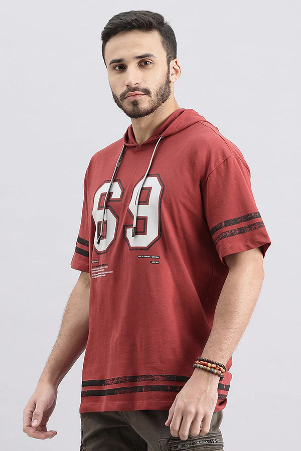 Red Pear Half Sleeve Oversized Hoodie Tee - Image 5