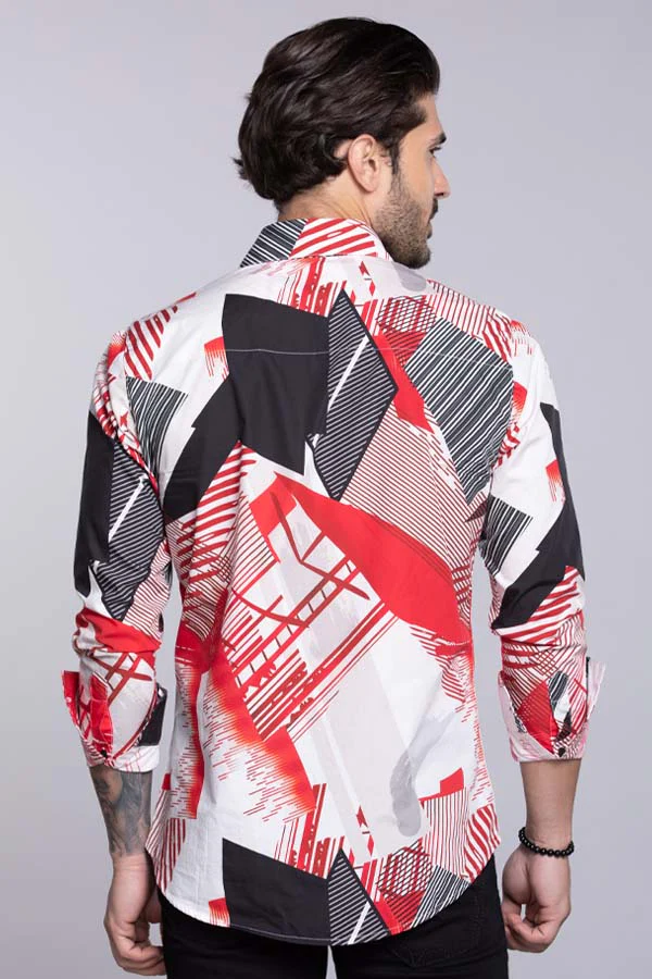 Red White Full Sleeves Printed Shirt - Image 5