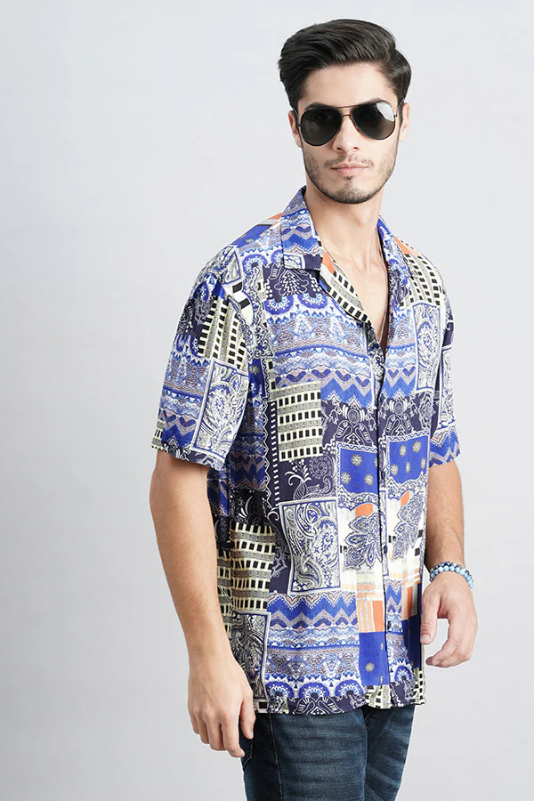 Royal Blue Half Sleeve Printed Shirt - Image 3