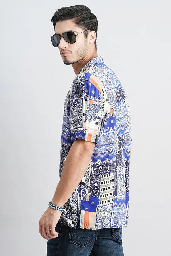 Royal Blue Half Sleeve Printed Shirt - Image 4