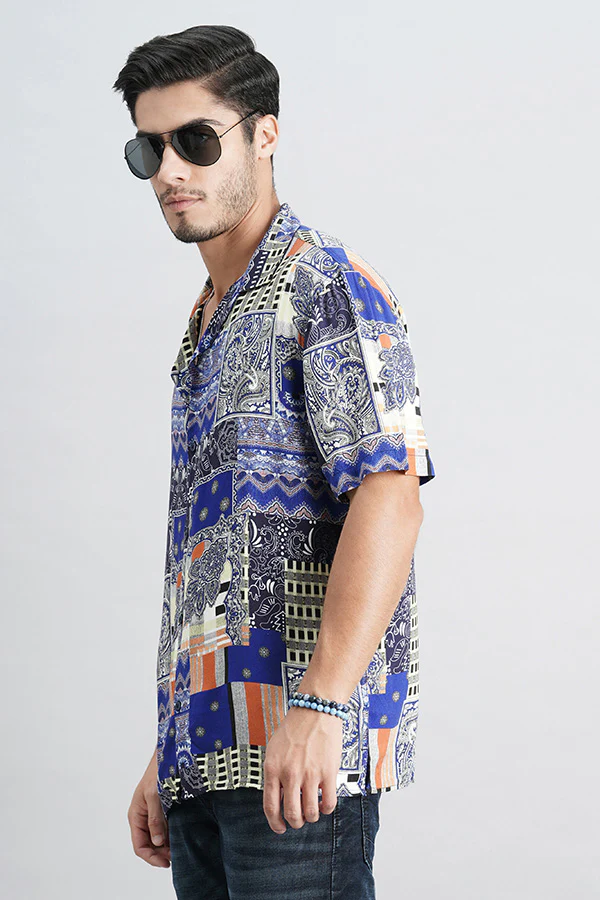 Royal Blue Half Sleeve Printed Shirt - Image 5