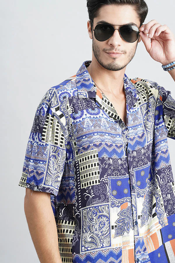Royal Blue Half Sleeve Printed Shirt - Image 6