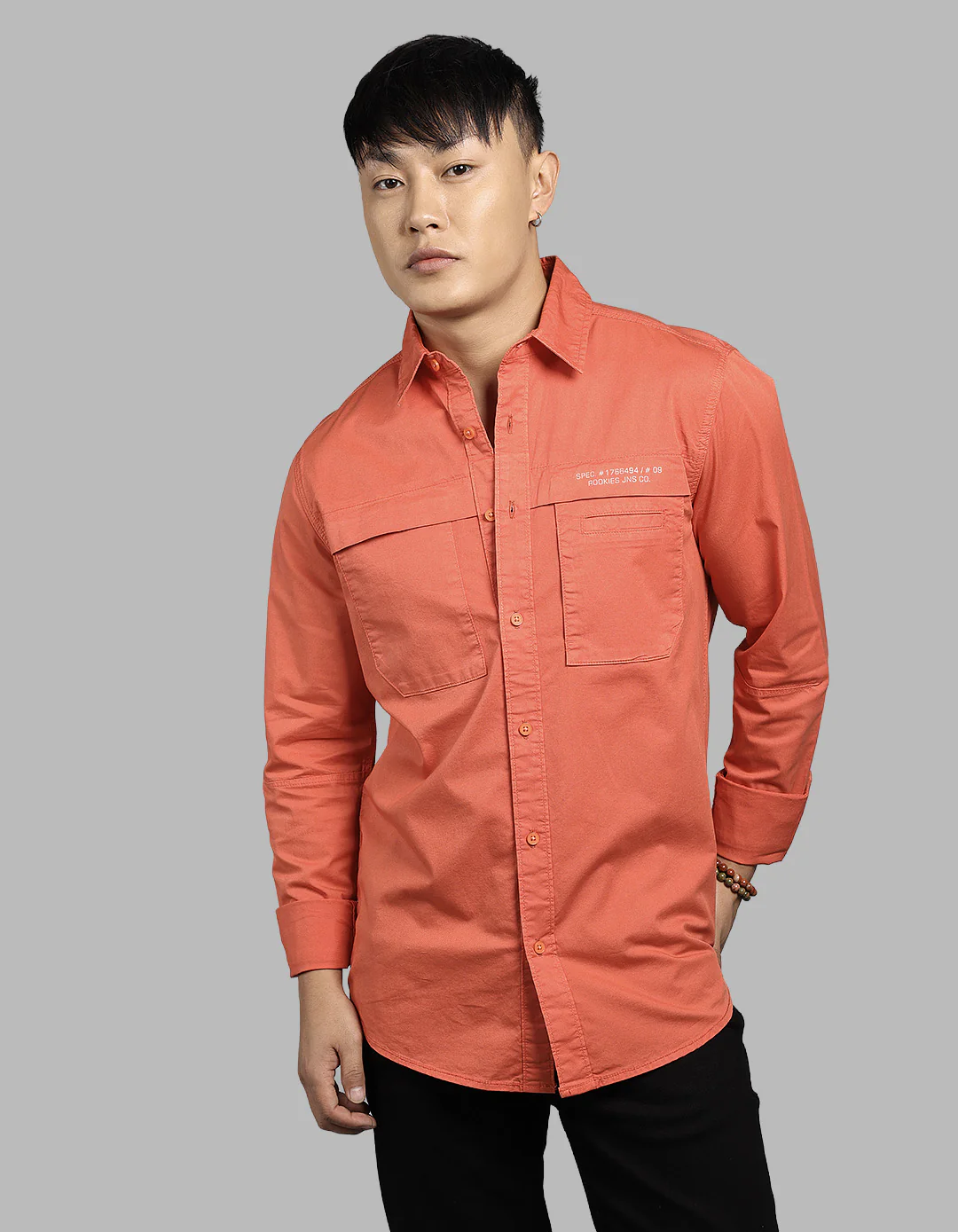Rust Brown Full Sleeve Stretch Cargo Shirt