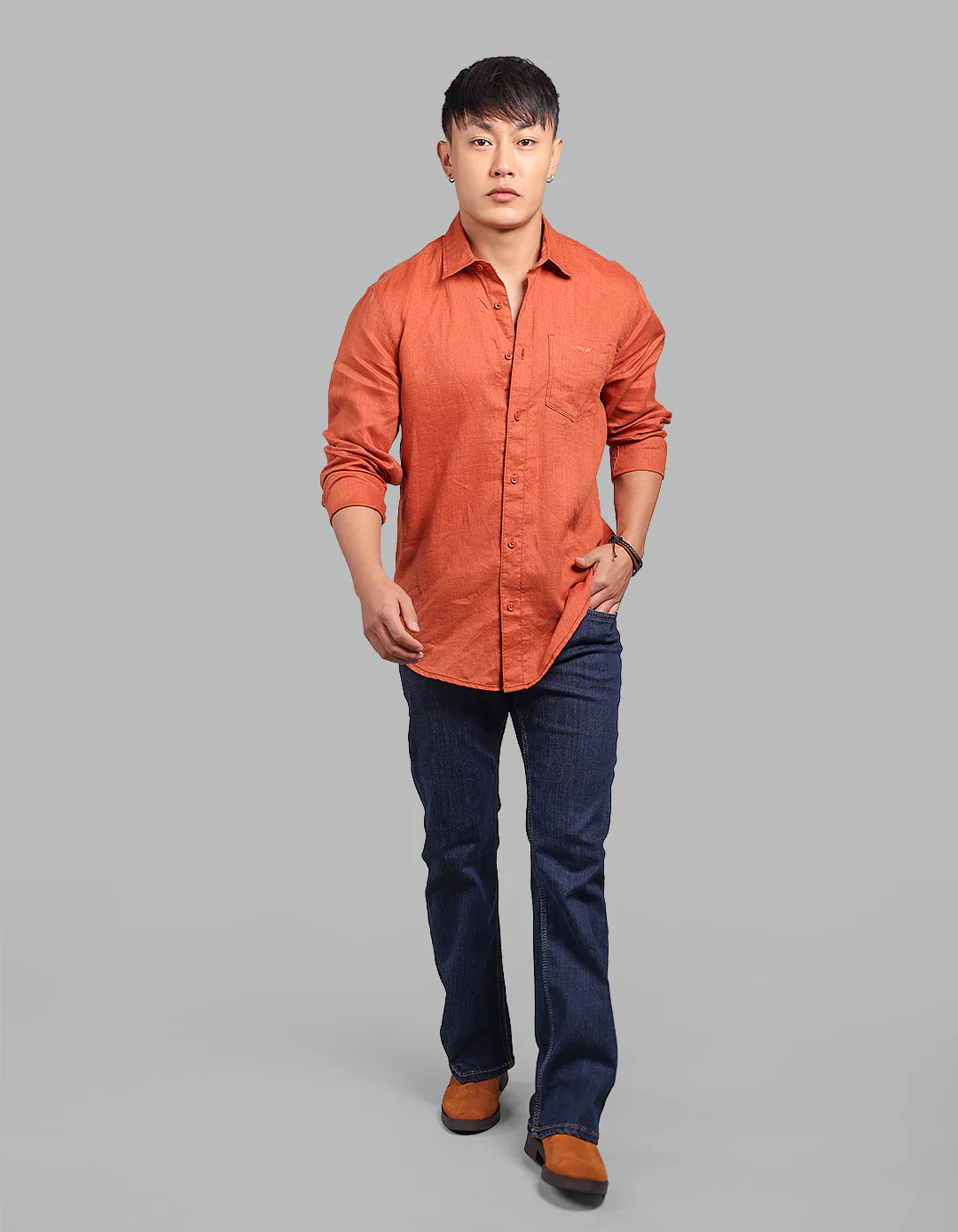 Rust Full Sleeve 100% Linen Shirt - Image 2