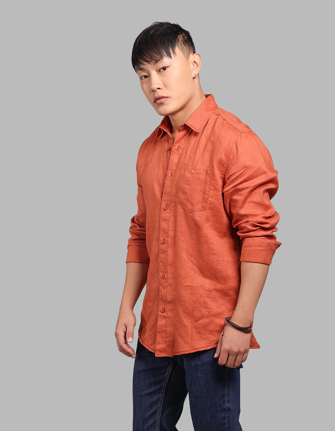 Rust Full Sleeve 100% Linen Shirt - Image 3