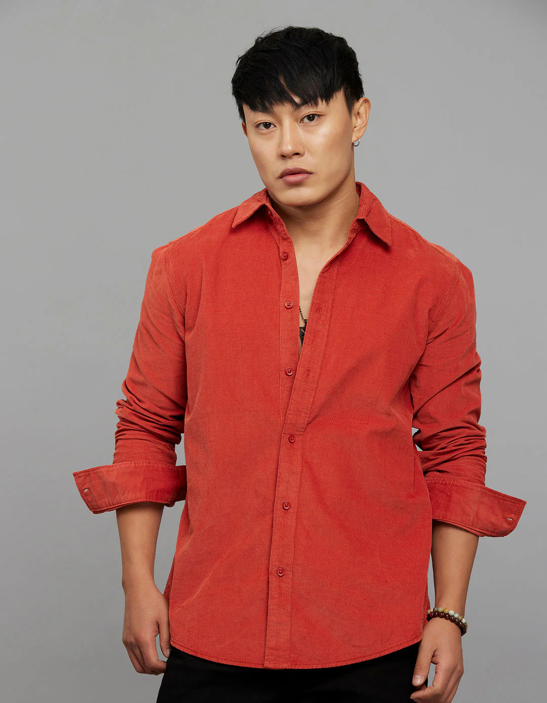 Rust 100% Cotton Full Sleeves Corduroy Shirt - Image 3