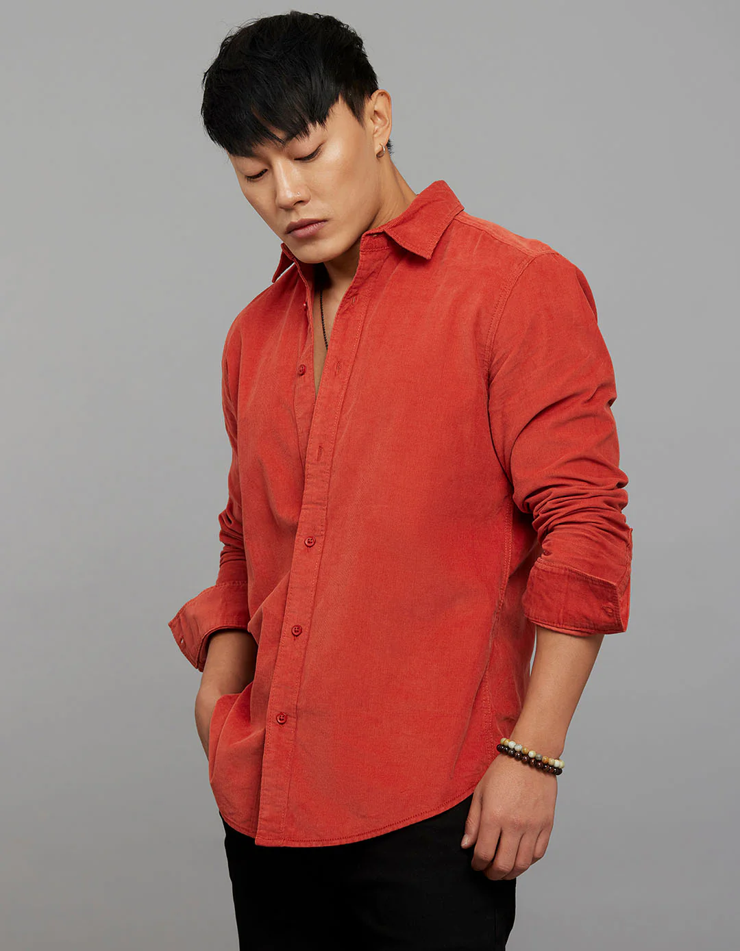 Rust 100% Cotton Full Sleeves Corduroy Shirt - Image 4
