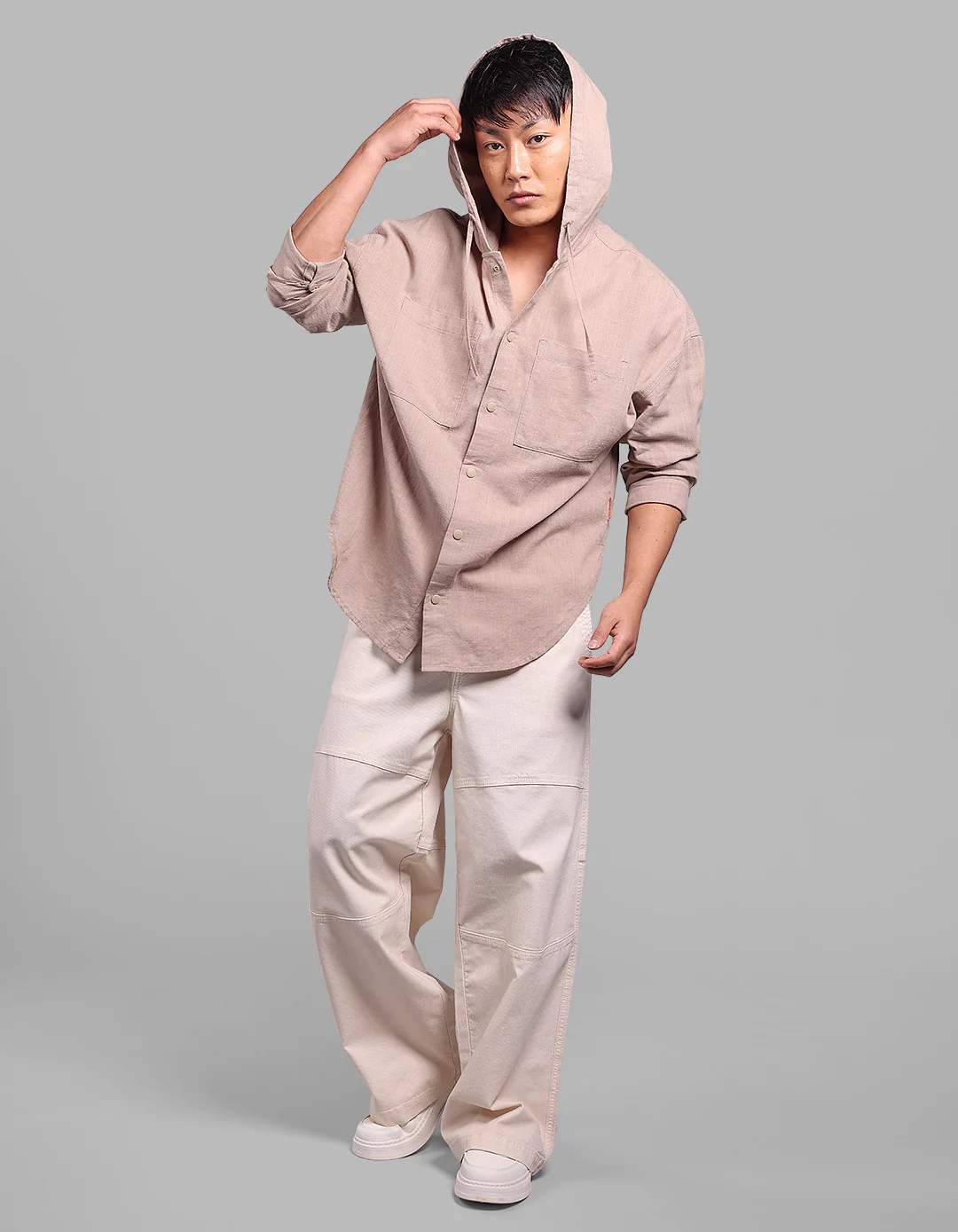 Sand 100% Cotton Full Sleeve Oversized Solid Shirt - Image 3