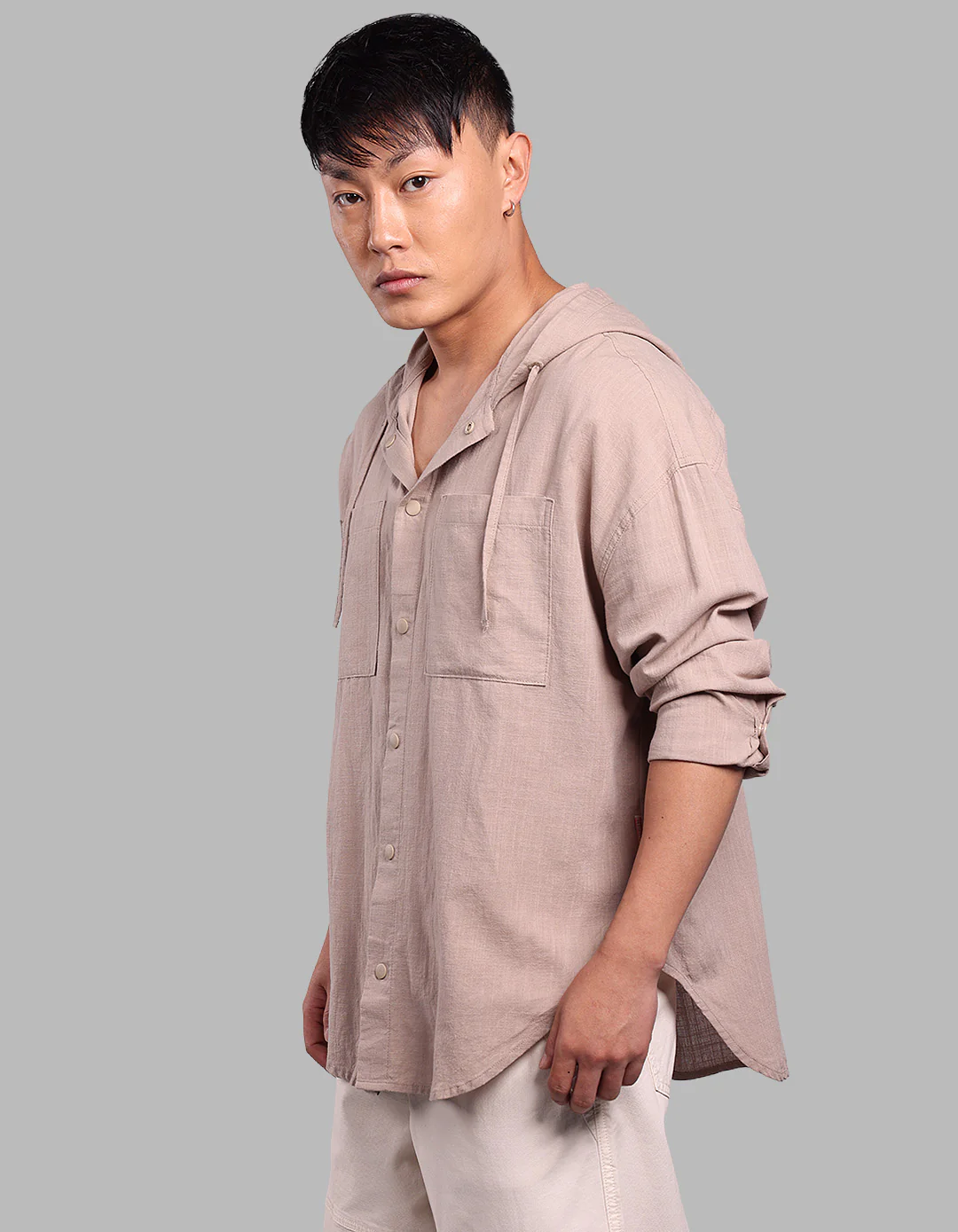 Sand 100% Cotton Full Sleeve Oversized Solid Shirt - Image 4