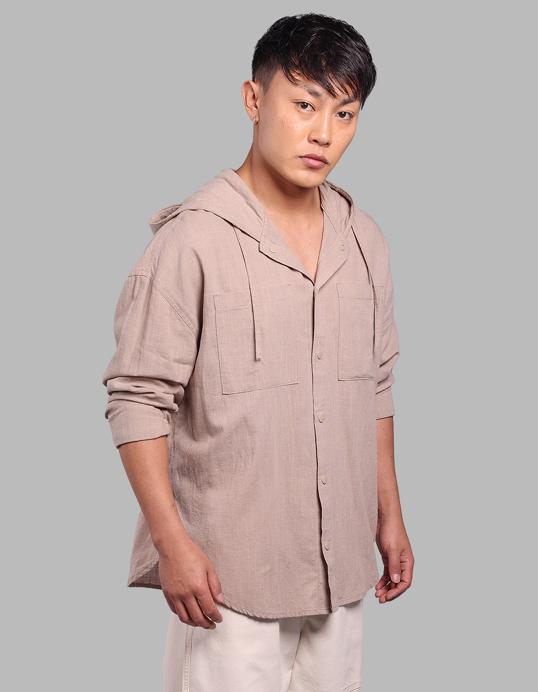 Sand 100% Cotton Full Sleeve Oversized Solid Shirt - Image 5