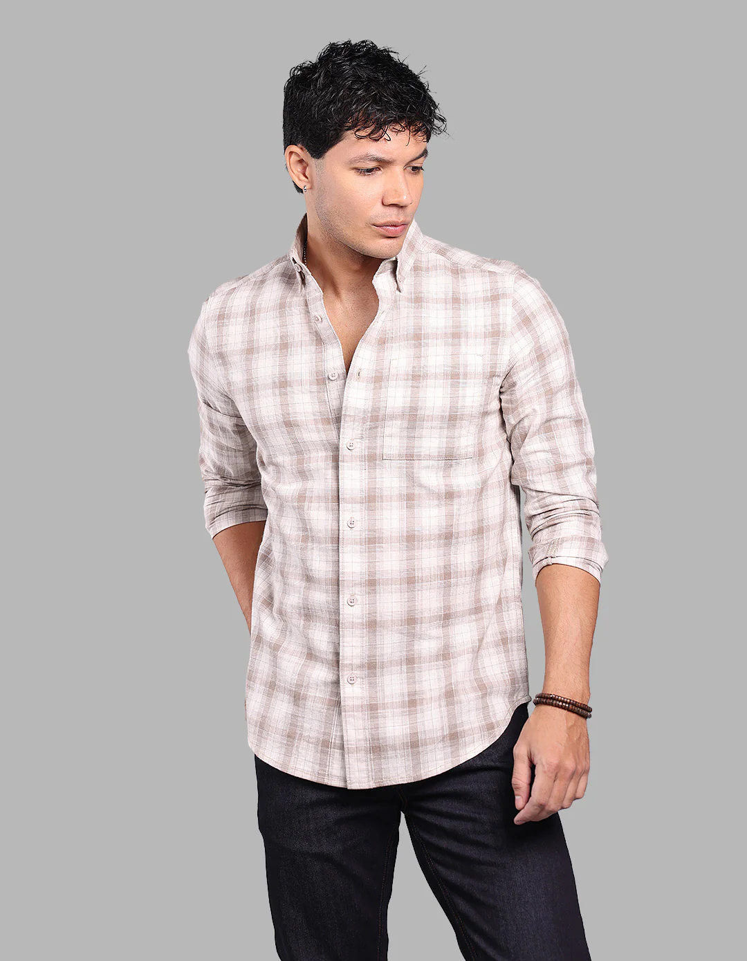 Sand Full Sleeve Check Shirt