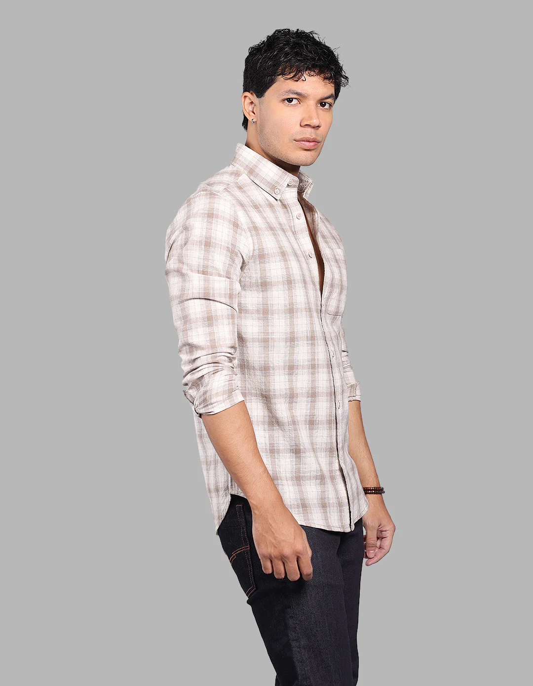 Sand Full Sleeve Check Shirt - Image 4