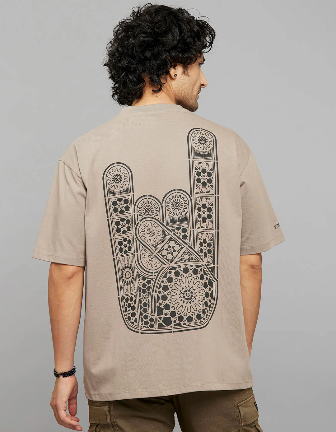Sand Half Sleeves Round Neck Oversized Tee