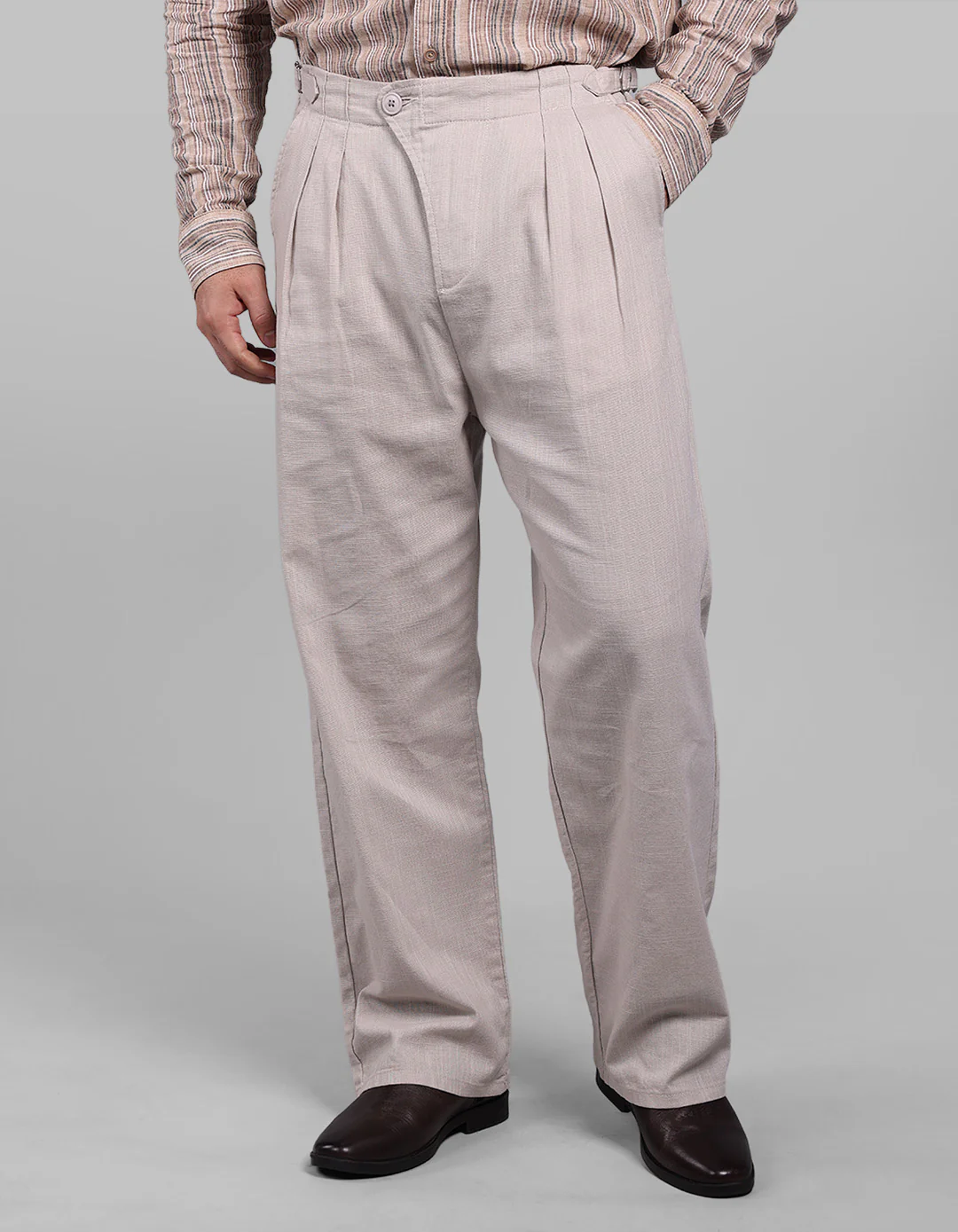 Sand Pleated Korean Fit Cotton Pants