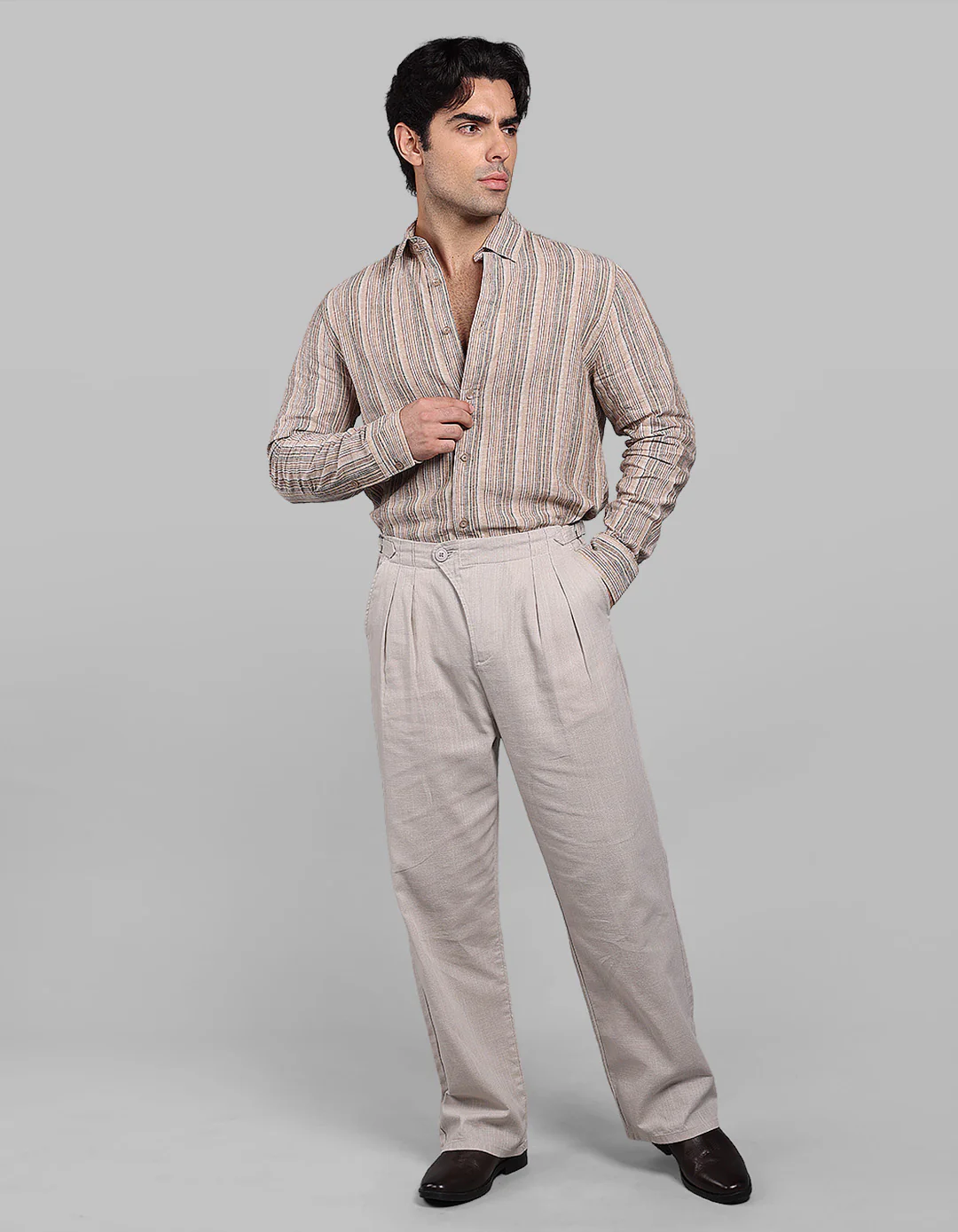 Sand Pleated Korean Fit Cotton Pants - Image 2