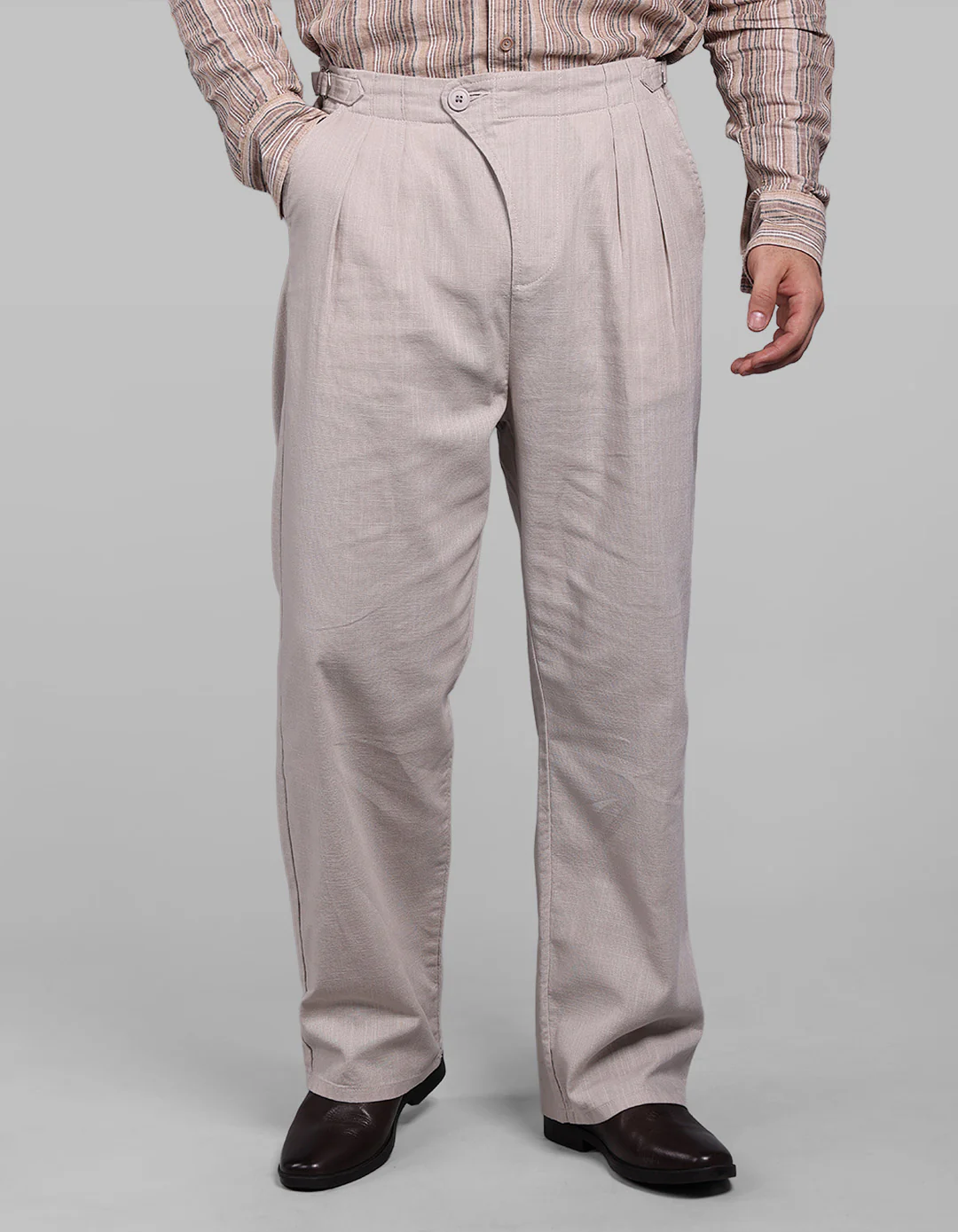 Sand Pleated Korean Fit Cotton Pants - Image 6