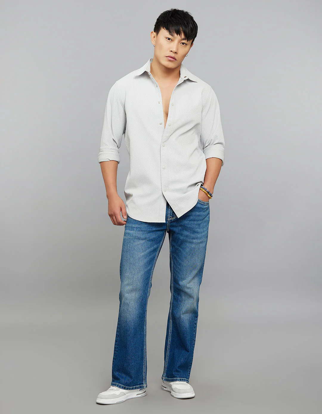 Silver Full Sleeves Texture Shirt - Image 2