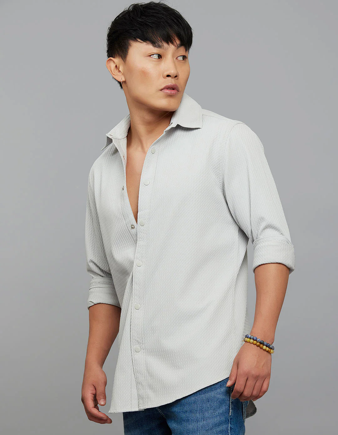 Silver Full Sleeves Texture Shirt - Image 3