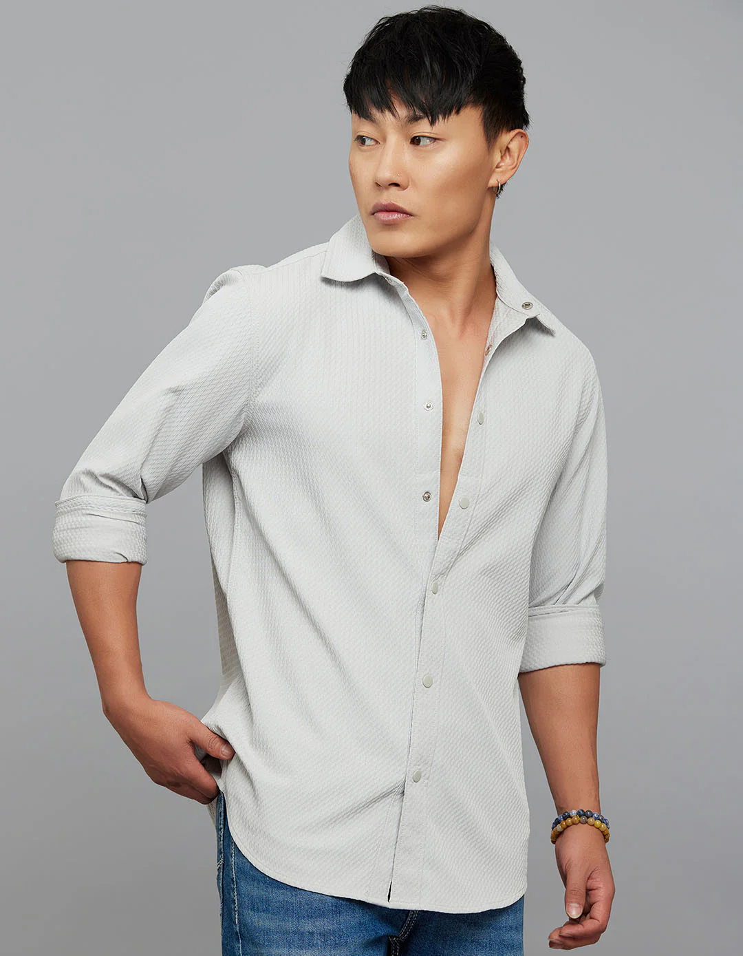 Silver Full Sleeves Texture Shirt - Image 4