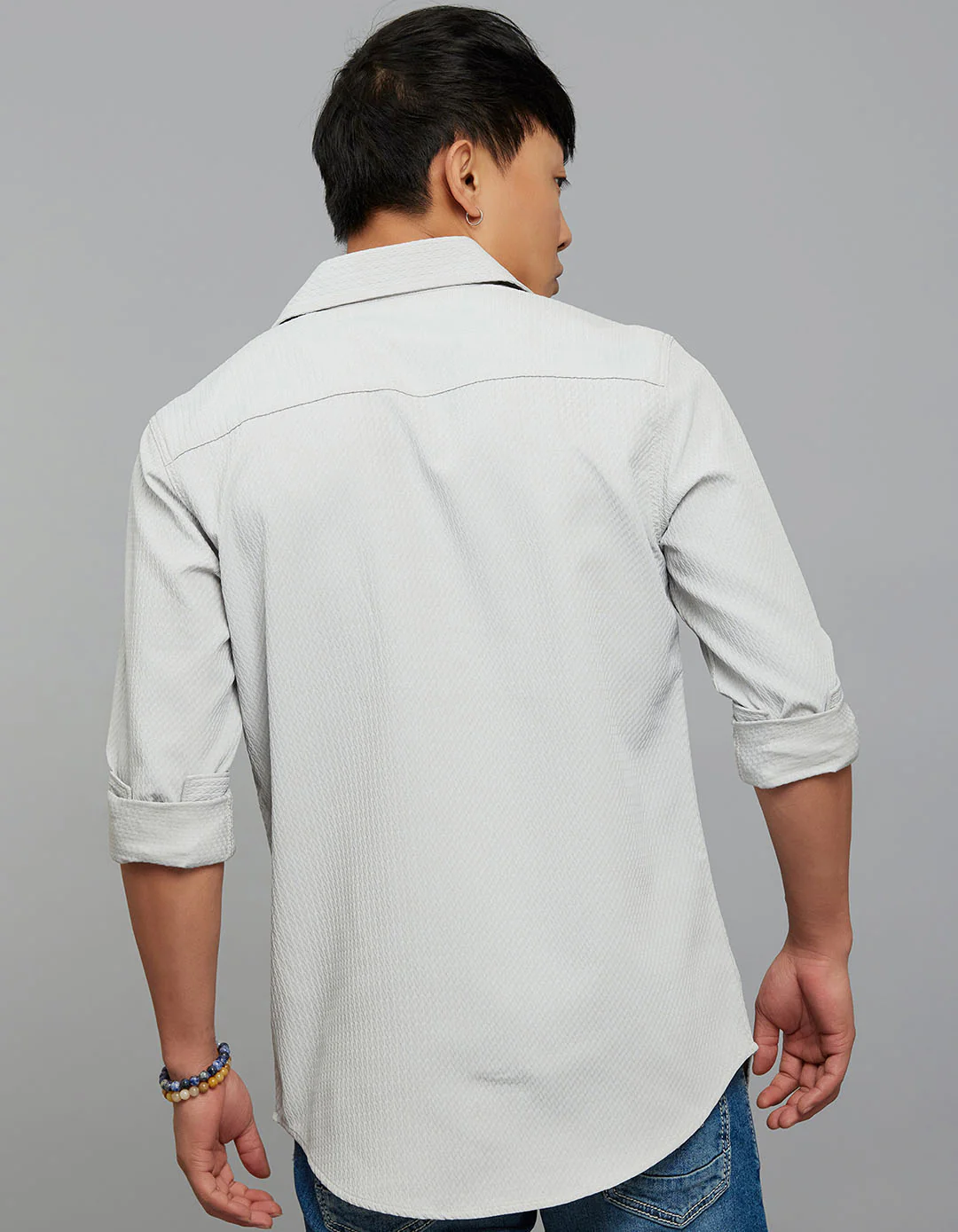 Silver Full Sleeves Texture Shirt - Image 5