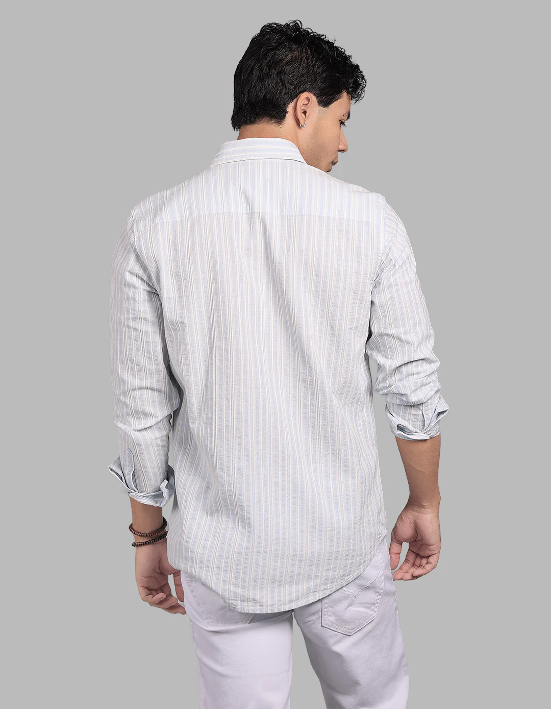 Sky Blue 100% Cotton Full Sleeve Stripe Shirt - Image 5