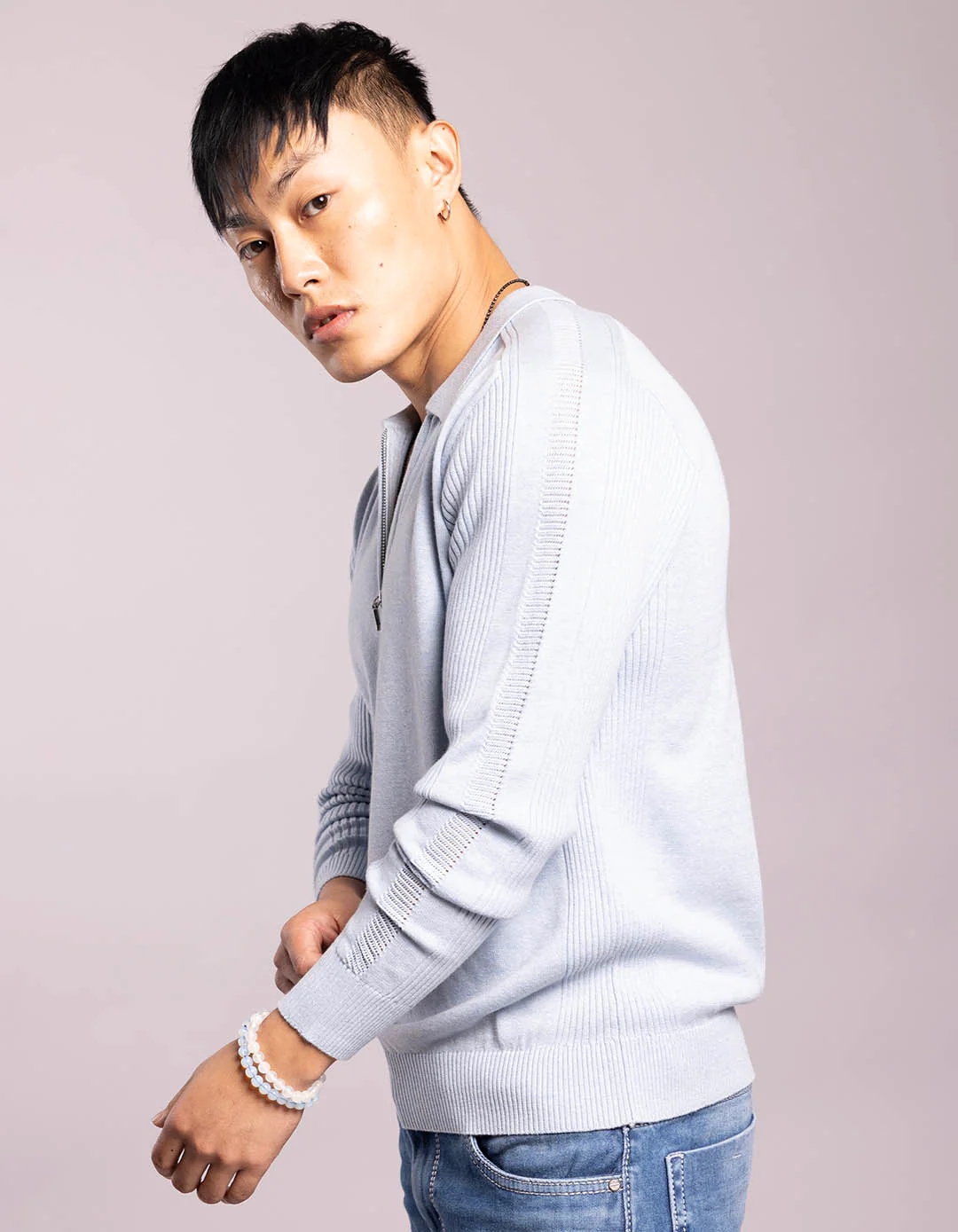 Sky Blue Full Sleeves Flatknit Polo Tee - Image 3