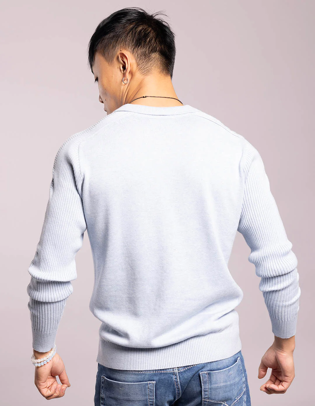 Sky Blue Full Sleeves Flatknit Polo Tee - Image 5