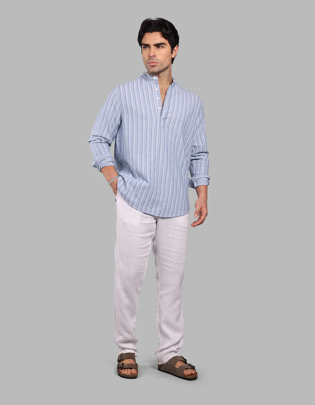 Sky Blue Relax Slim Fit Stripe Short Kurta - Image 2