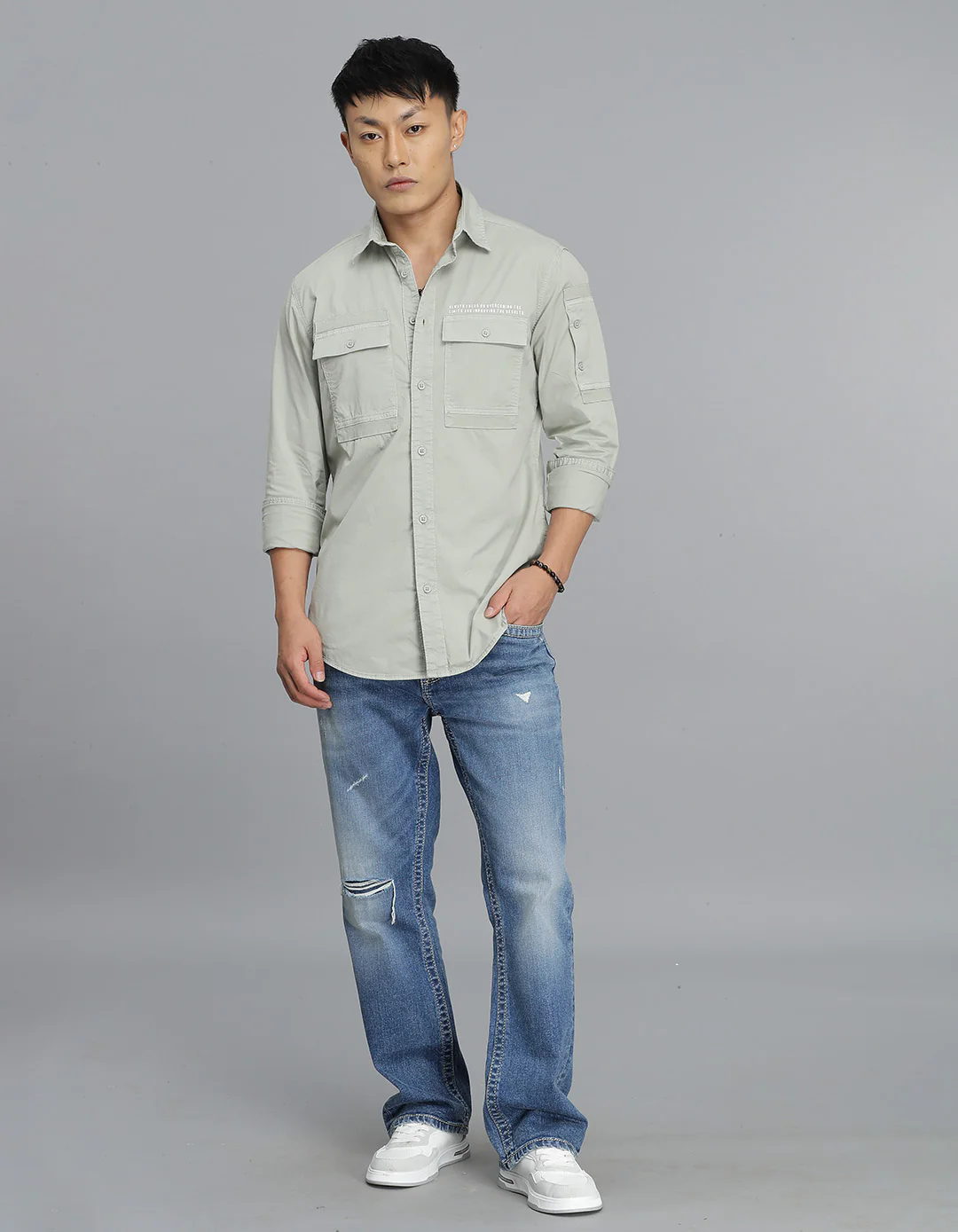 Smoke Green Full Sleeves Cargo Shirt - Image 2