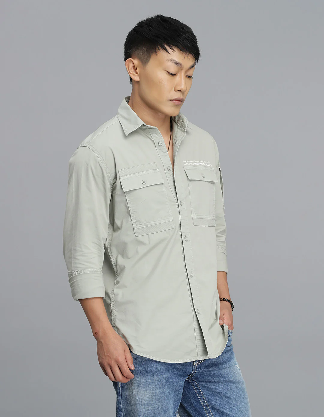 Smoke Green Full Sleeves Cargo Shirt - Image 4