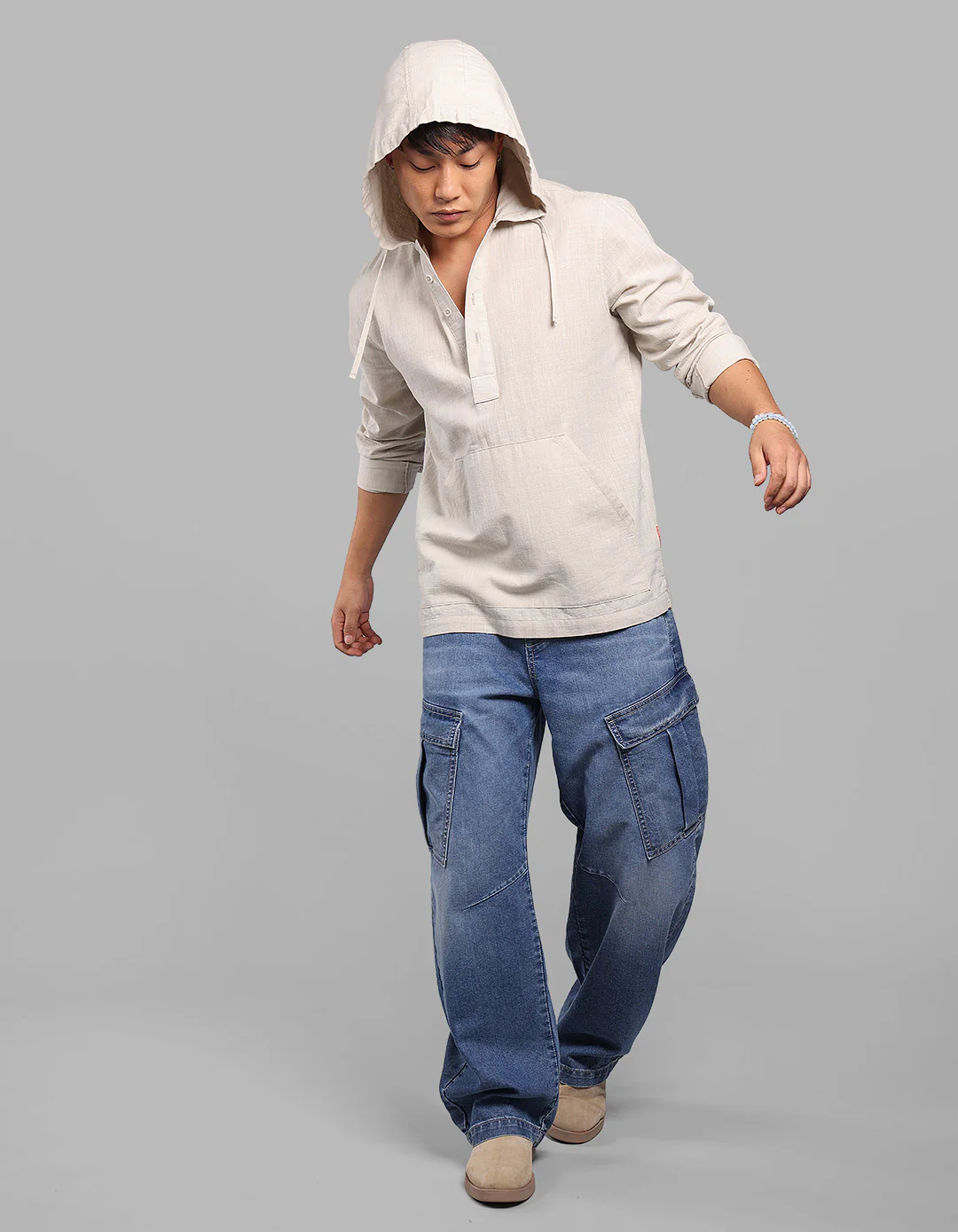 Stone 100% Cotton Full Sleeve Oversized Solid Shirt - Image 3