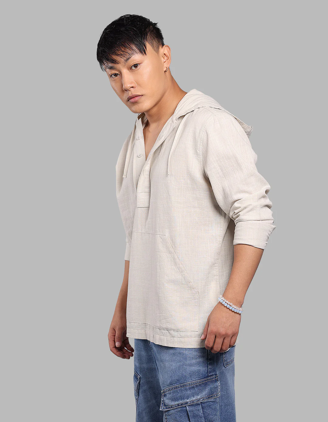 Stone 100% Cotton Full Sleeve Oversized Solid Shirt - Image 4