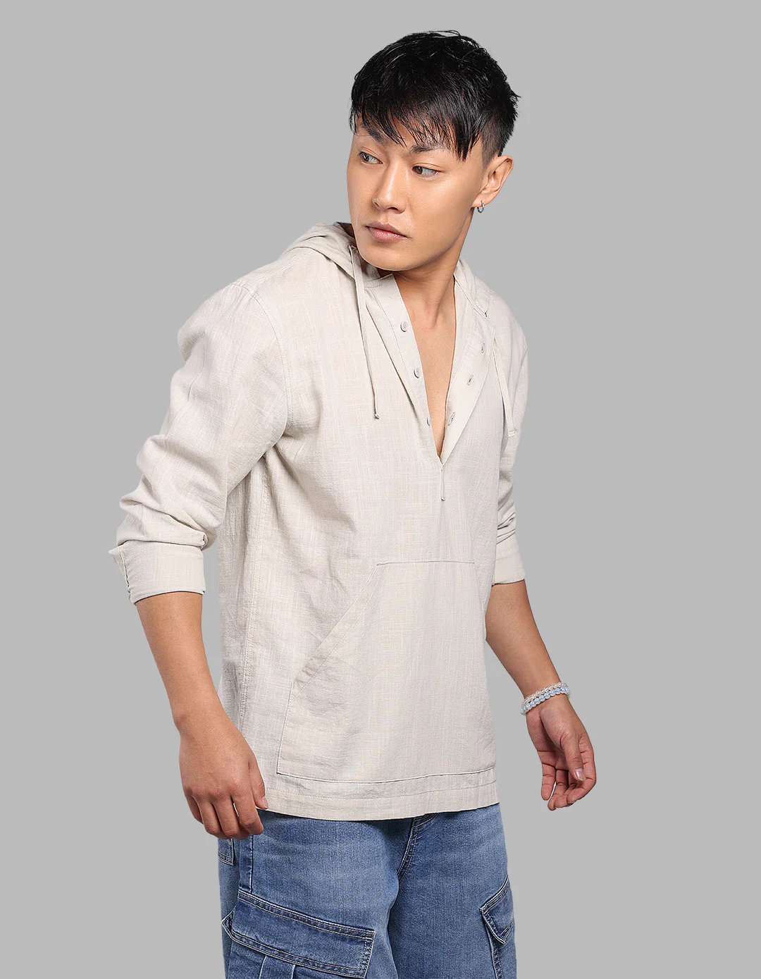 Stone 100% Cotton Full Sleeve Oversized Solid Shirt - Image 5