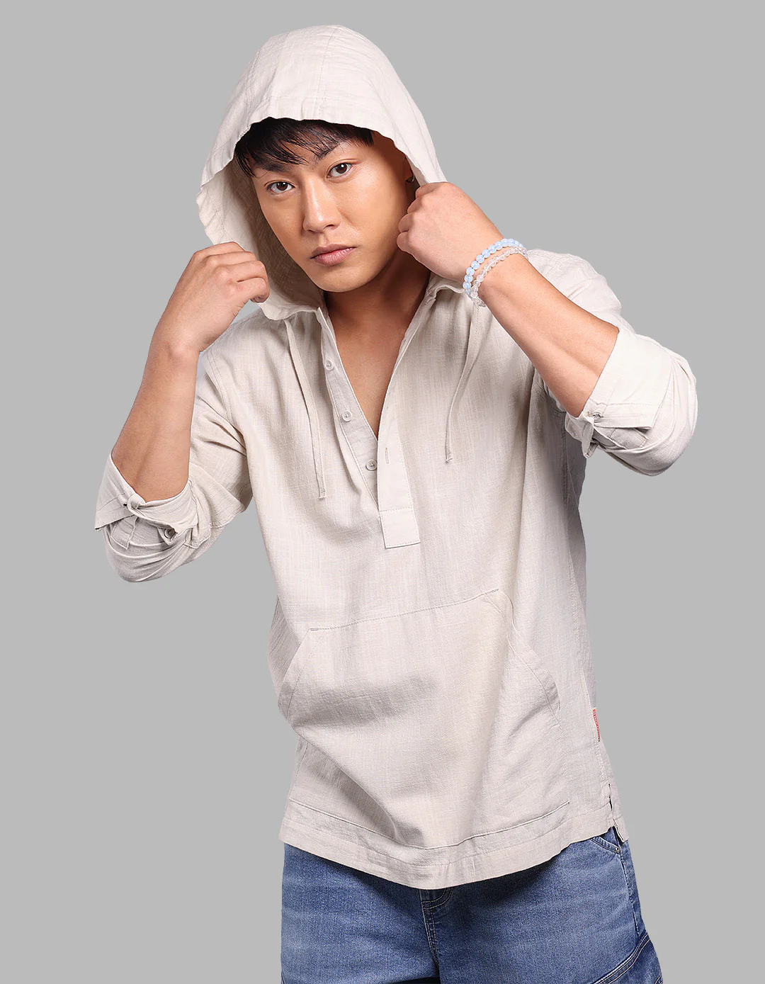 Stone 100% Cotton Full Sleeve Oversized Solid Shirt - Image 6