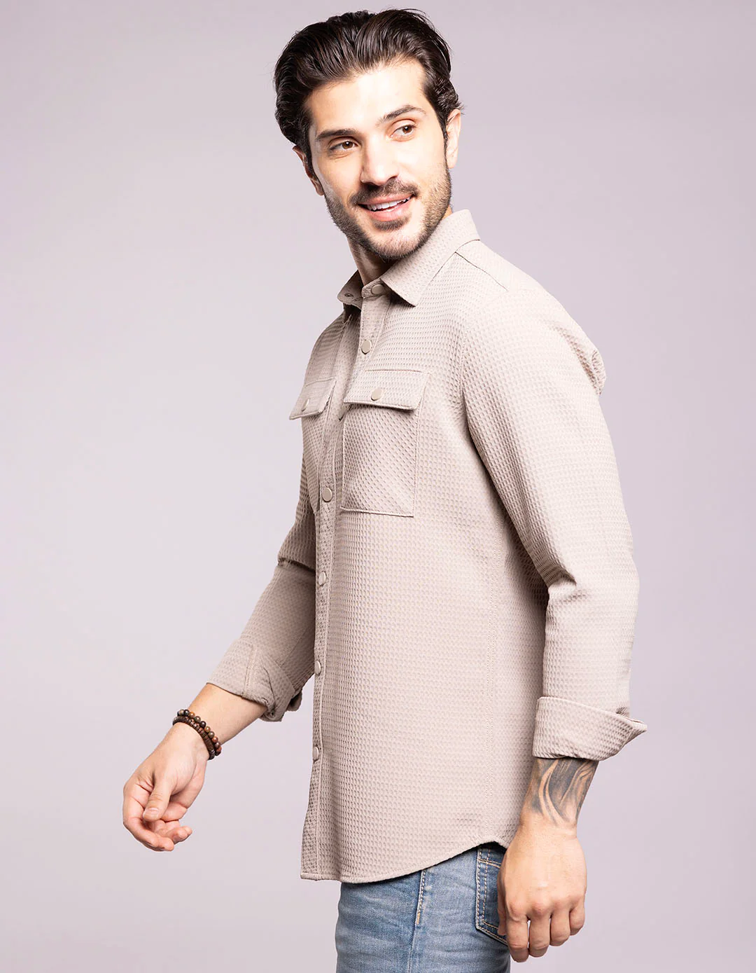 Stone Full Sleeves Textured Waffle Shirt - Image 3