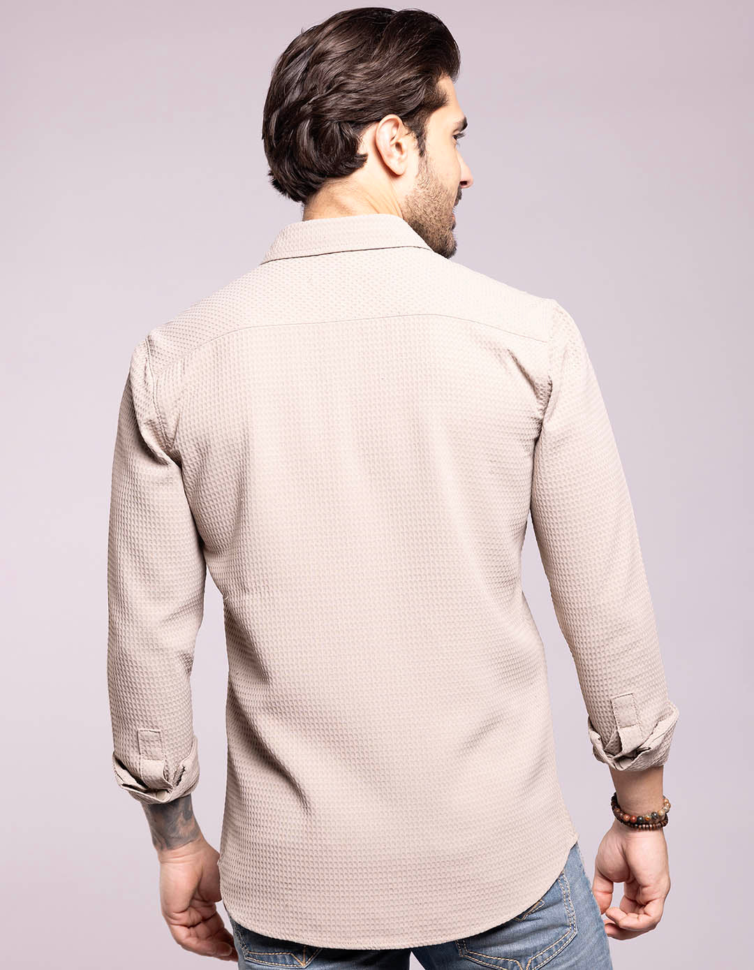 Stone Full Sleeves Textured Waffle Shirt - Image 5