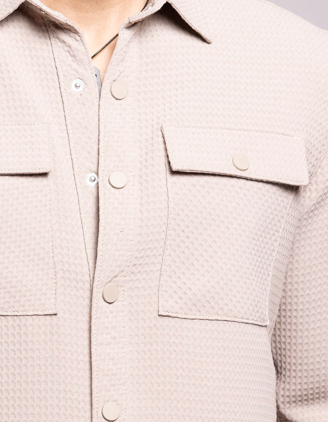Stone Full Sleeves Textured Waffle Shirt - Image 6