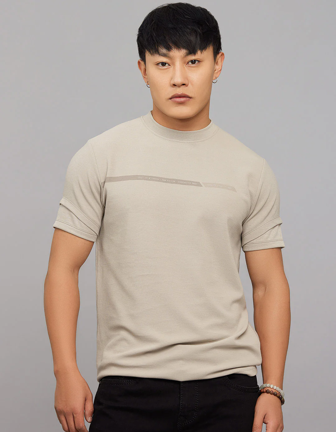 Stone Half Sleeves Round Neck Tee