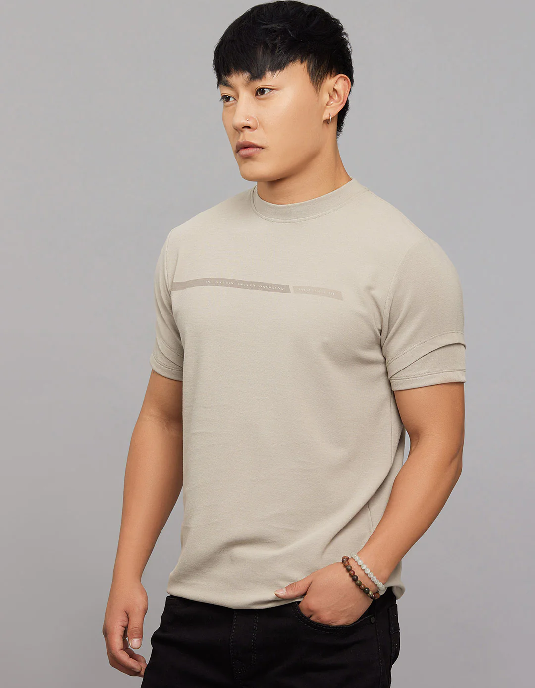 Stone Half Sleeves Round Neck Tee - Image 3