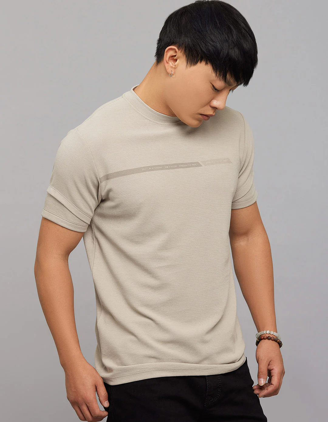 Stone Half Sleeves Round Neck Tee - Image 4
