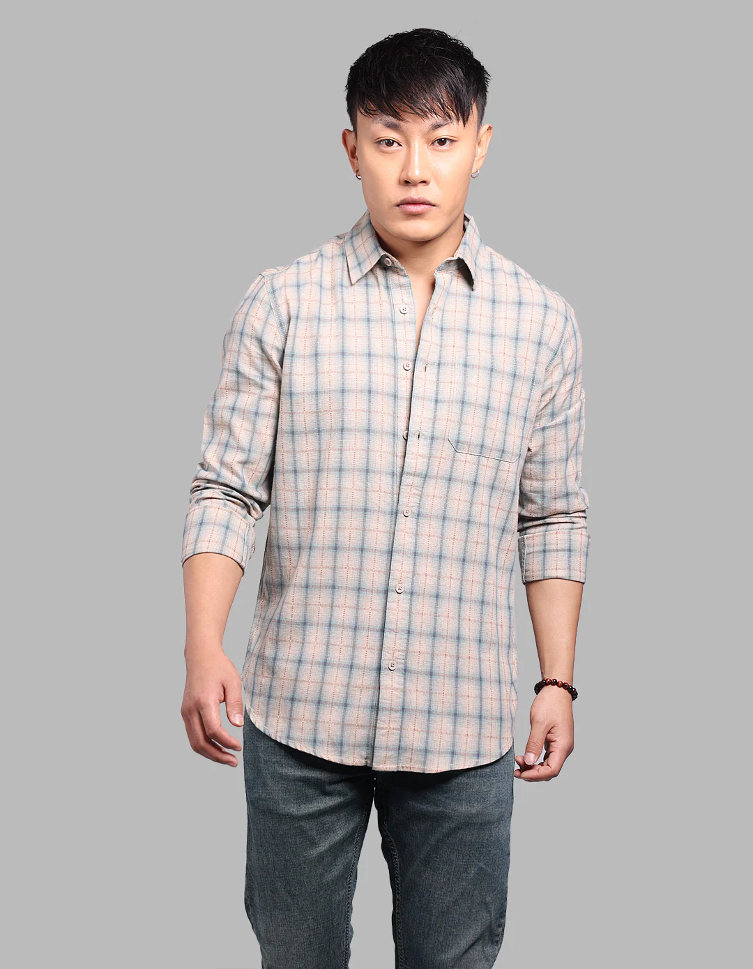Teal Beige Full Sleeve Check Shirt