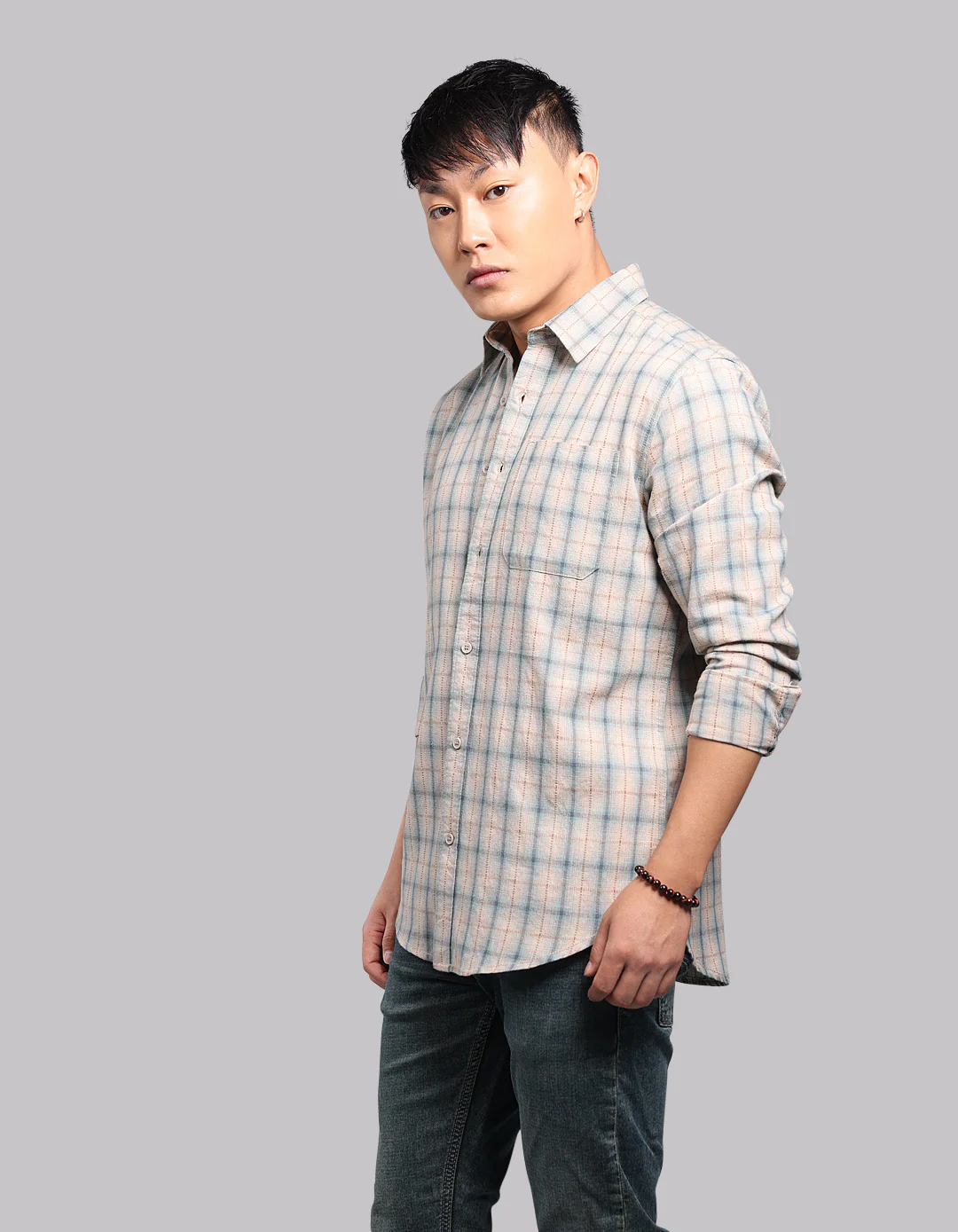 Teal Beige Full Sleeve Check Shirt - Image 3