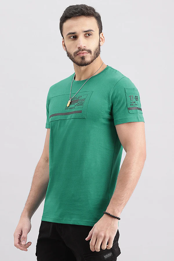 Teal Green Half Sleeve Round Neck Tee - Image 5