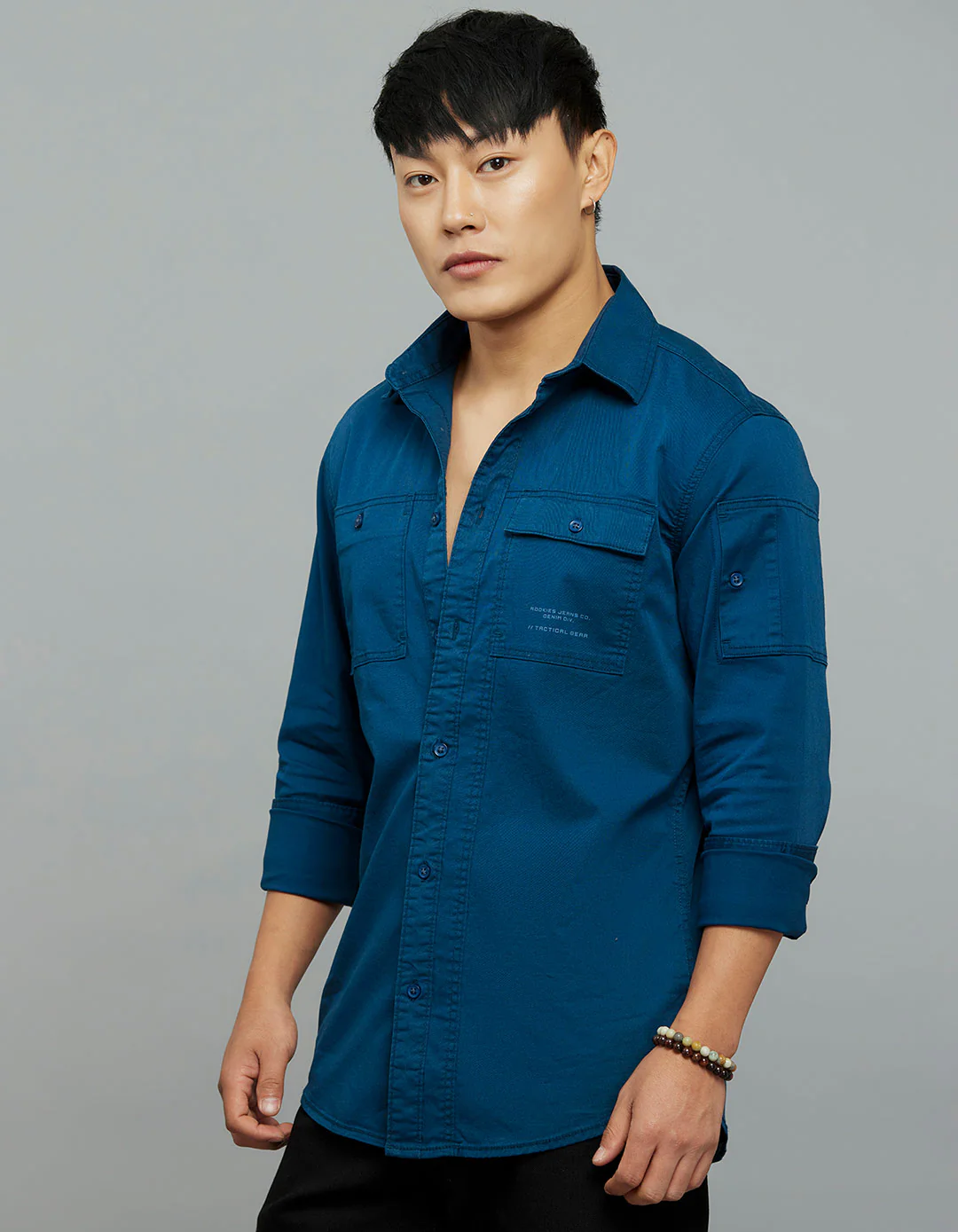 Titan Blue Full Sleeves Cargo Shirt - Image 3