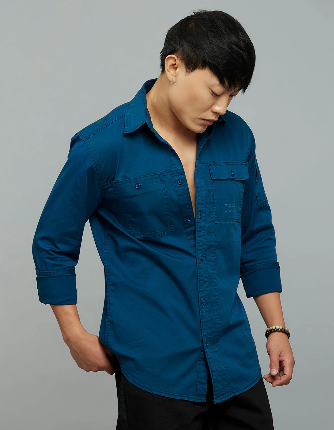 Titan Blue Full Sleeves Cargo Shirt - Image 4